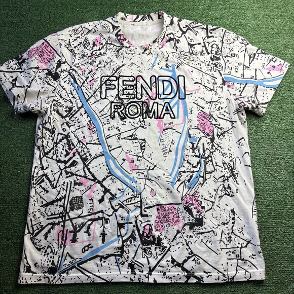 Fendi Roma Authentic Road Map Mens Short Sleeve Fits XL